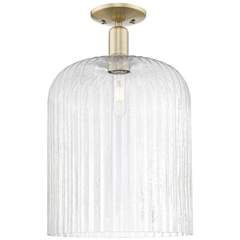 Image 1 Bridal Veil 12" Wide Antique Brass Semi-Flush Mount With Seedy Shade