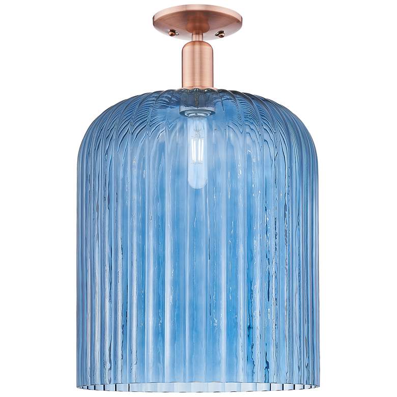 Image 1 Bridal Veil 12" Wide Antique Copper Semi-Flush Mount With Blue Shade