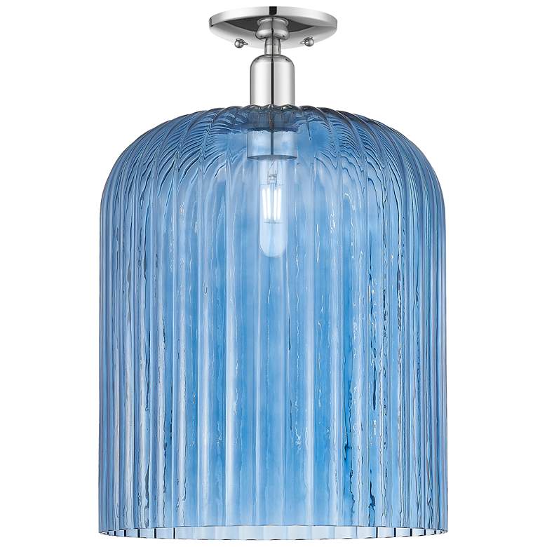 Image 1 Bridal Veil 12" Wide Polished Chrome Semi-Flush Mount With Blue Shade
