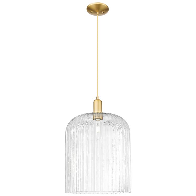 Image 1 Bridal Veil 12" Wide Satin Gold Cord Hung Mini Pendant With Clear Shade