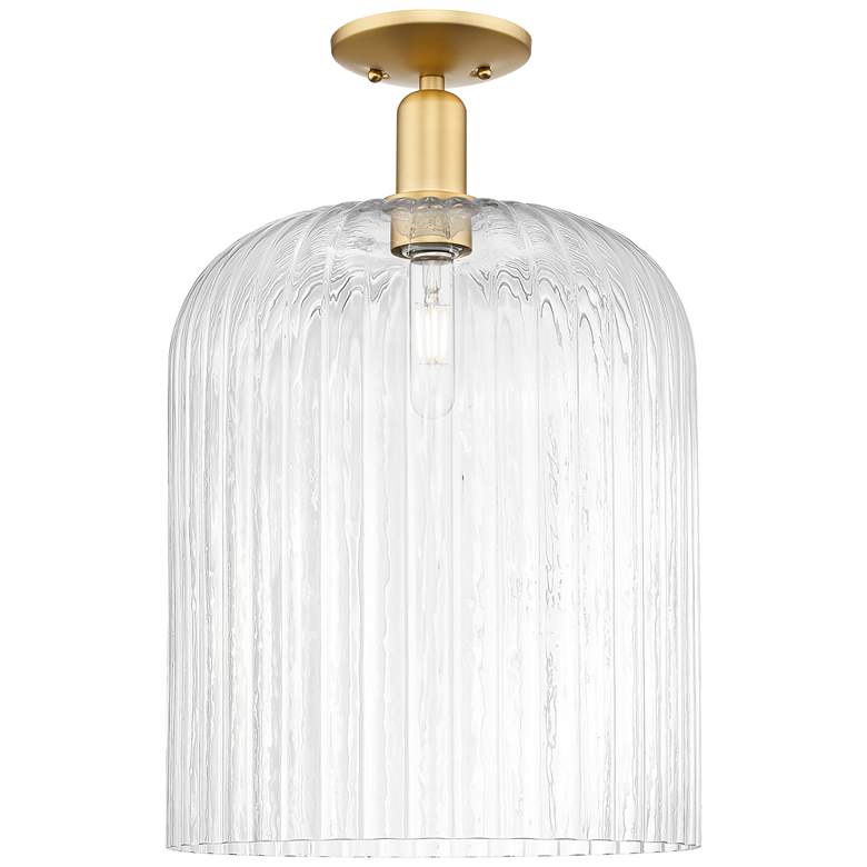 Image 1 Bridal Veil 12" Wide Satin Gold Semi-Flush Mount With Clear Shade