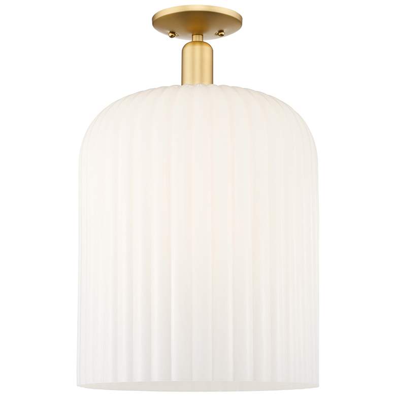 Image 1 Bridal Veil 12" Wide Satin Gold Semi-Flush Mount With Gloss White Shade
