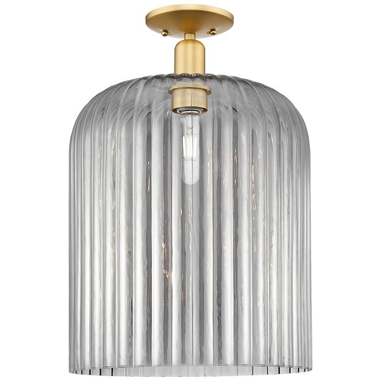Image 1 Bridal Veil 12" Wide Satin Gold Semi-Flush Mount With Light Smoke Shade