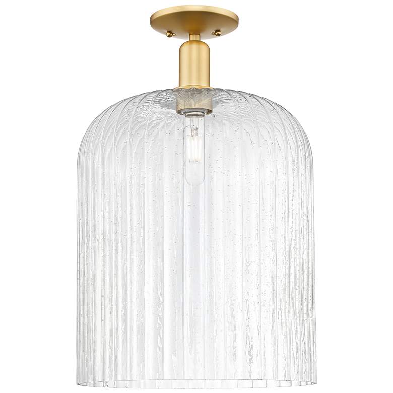 Image 1 Bridal Veil 12" Wide Satin Gold Semi-Flush Mount With Seedy Shade