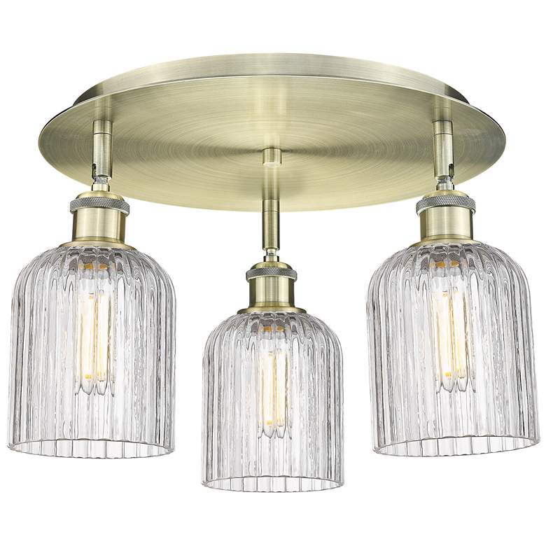 Image 1 Bridal Veil 16.75"W 3-Light Antique Brass Flush Mount w/ Clear Shade