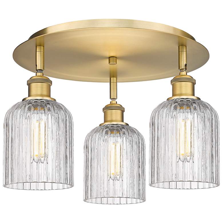 Image 1 Bridal Veil 16.75"W 3-Light Brushed Brass Flush Mount w/ Clear Shade