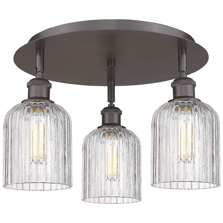 Image 1 Bridal Veil 16.75"W 3-Light Oiled Bronze Flush Mount w/ Clear Shade