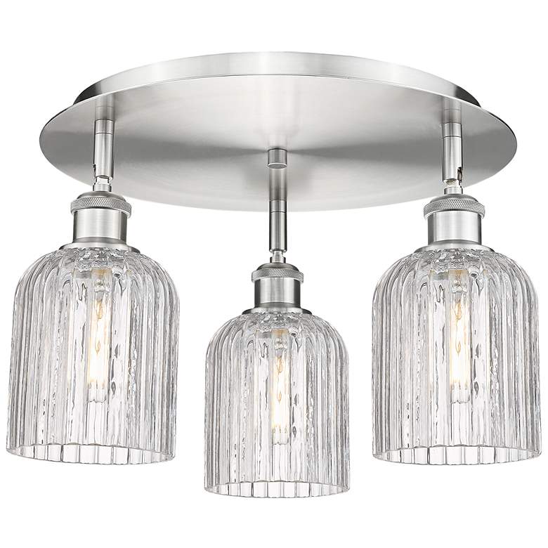 Image 1 Bridal Veil 16.75"W 3-Light Satin Nickel Flush Mount w/ Clear Shade