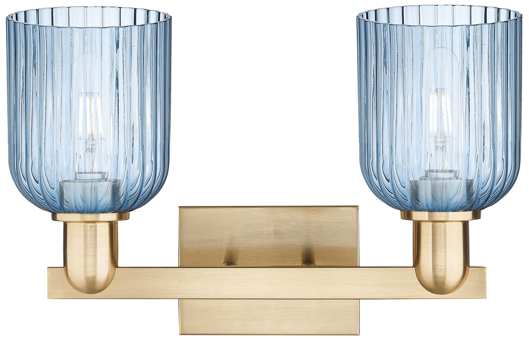 Image 2 Bridal Veil 16"W 2 Light Champagne Bronze Bath Light With Blue Shade more views