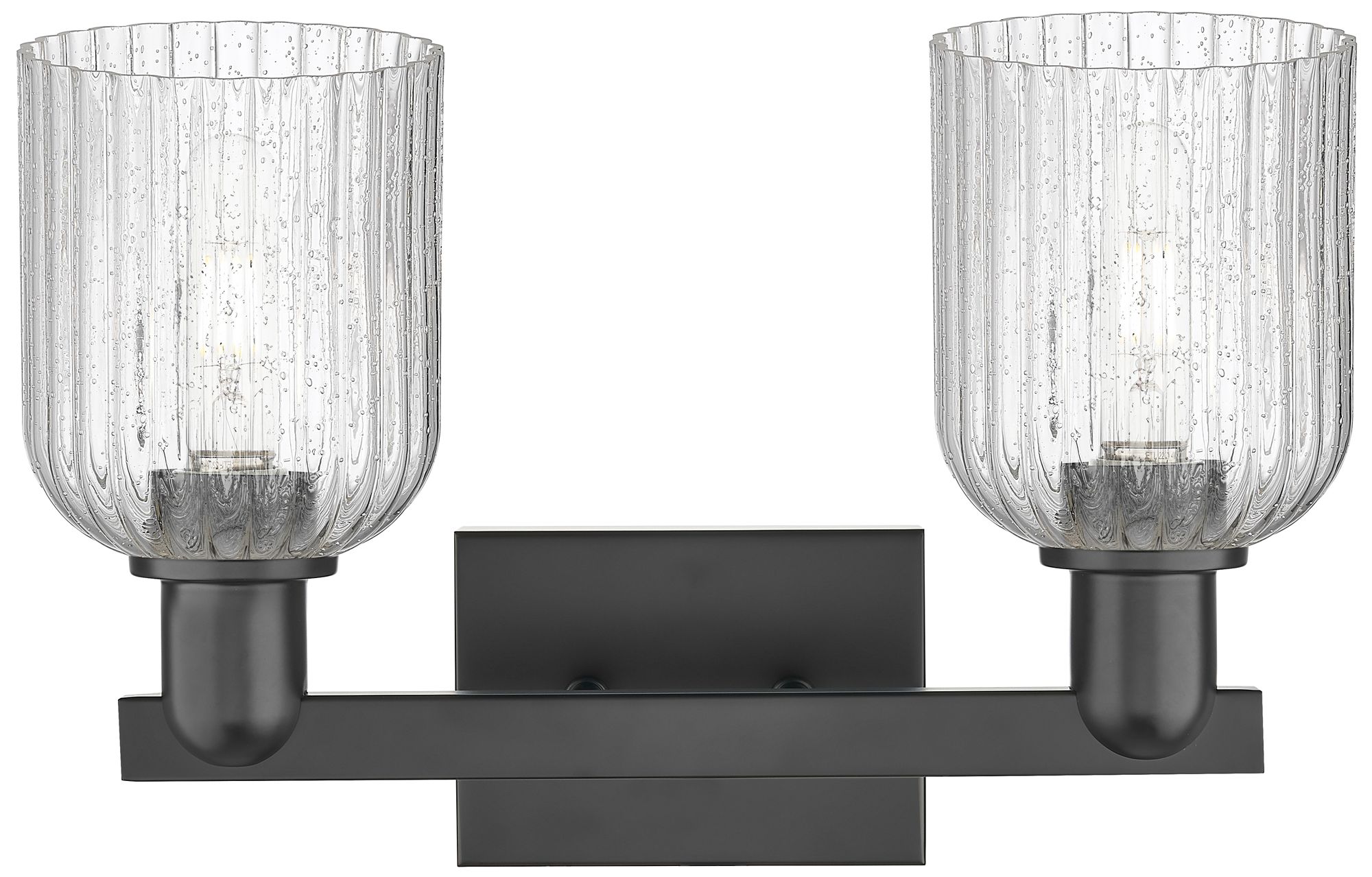Image 2 Bridal Veil 16"W 2 Light Matte Black Bath Vanity Light With Seedy Shad more views
