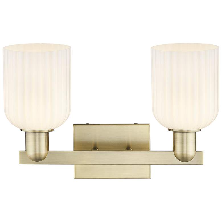 Image 2 Bridal Veil 16"W 2 Light Antique Brass Bath Light w/ Gloss White Shade more views
