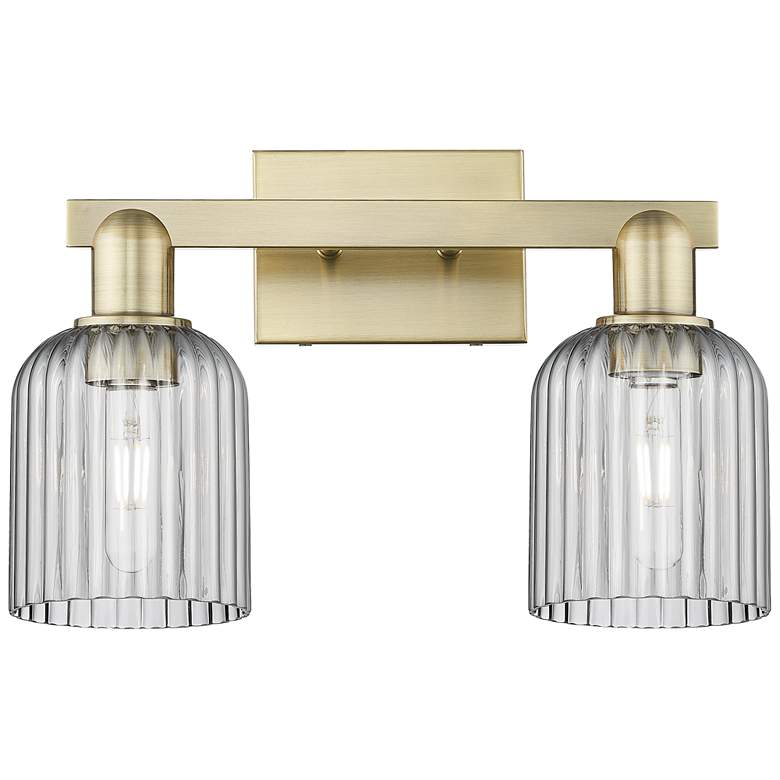 Image 1 Bridal Veil 16"W 2 Light Antique Brass Bath Light w/ Light Smoke Shade