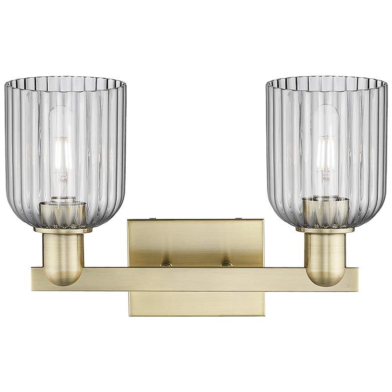 Image 2 Bridal Veil 16"W 2 Light Antique Brass Bath Light w/ Light Smoke Shade more views
