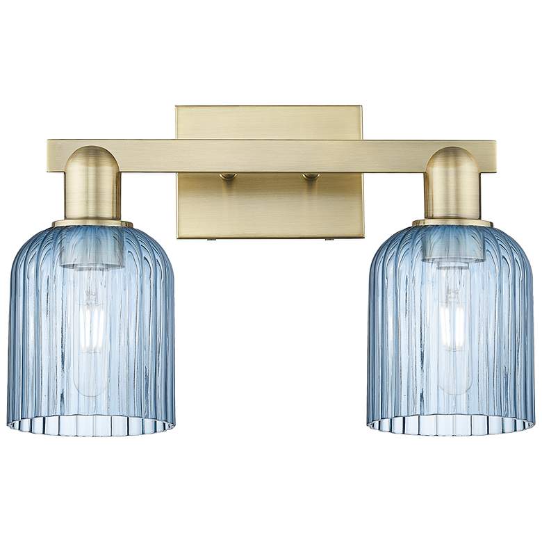 Image 1 Bridal Veil 16"W 2 Light Antique Brass Bath Light With Blue Shade