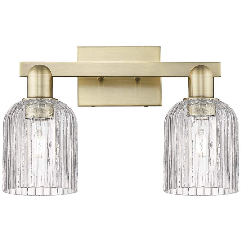Image 1 Bridal Veil 16"W 2 Light Antique Brass Bath Light With Clear Shade