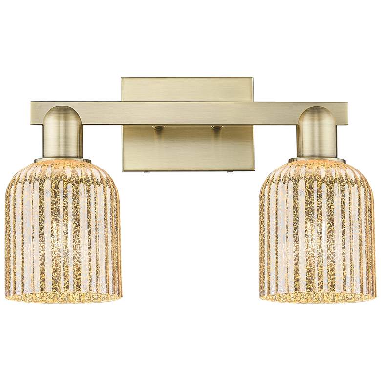 Image 1 Bridal Veil 16"W 2 Light Antique Brass Bath Light With Mercury Shade