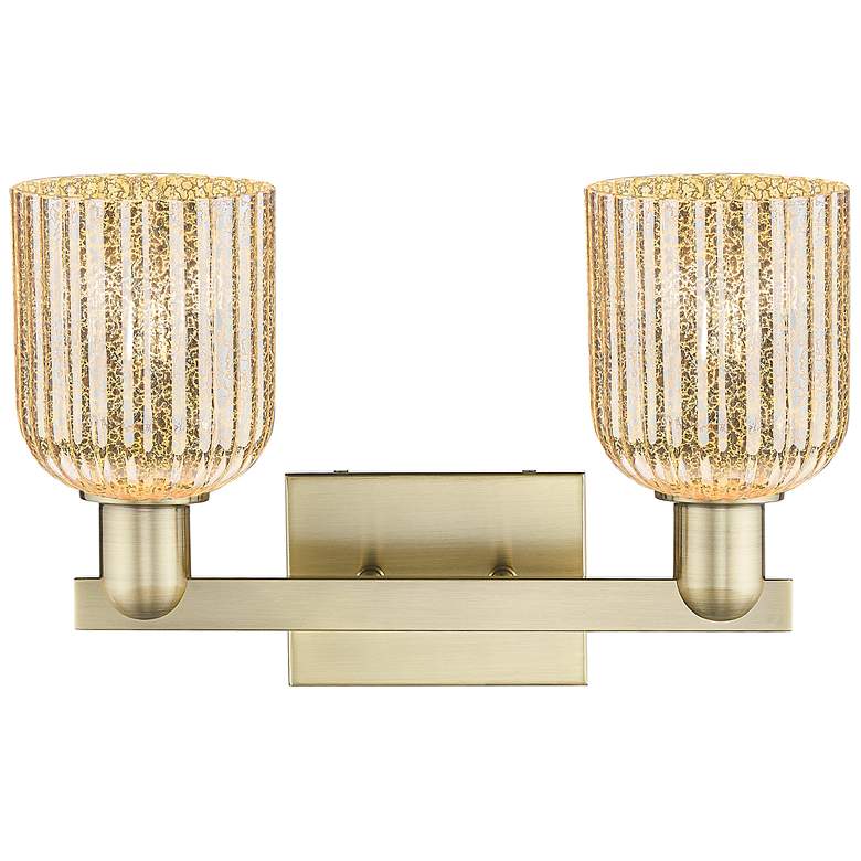 Image 2 Bridal Veil 16"W 2 Light Antique Brass Bath Light With Mercury Shade more views