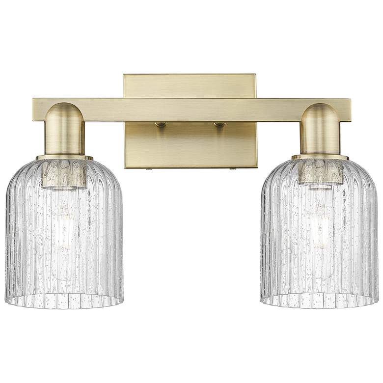 Image 1 Bridal Veil 16"W 2 Light Antique Brass Bath Light With Seedy Shade
