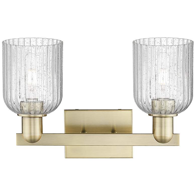 Image 2 Bridal Veil 16"W 2 Light Antique Brass Bath Light With Seedy Shade more views
