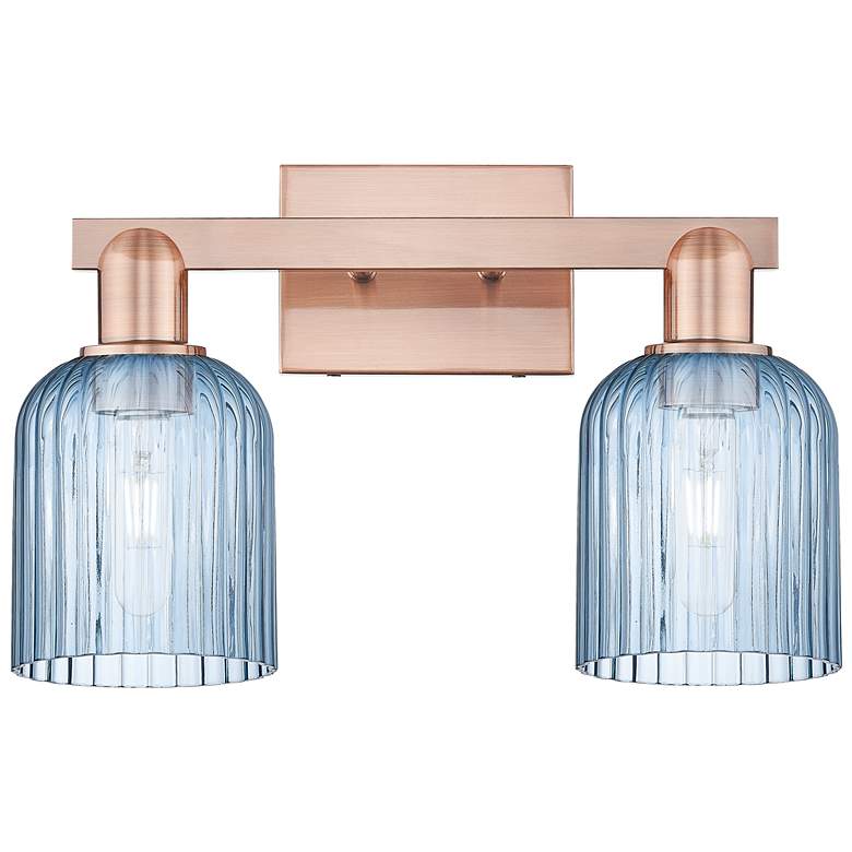 Image 1 Bridal Veil 16"W 2 Light Antique Copper Bath Light With Blue Shade