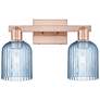 1_Bridal Veil 16"W 2 Light Antique Copper Bath Light With Blue Shade