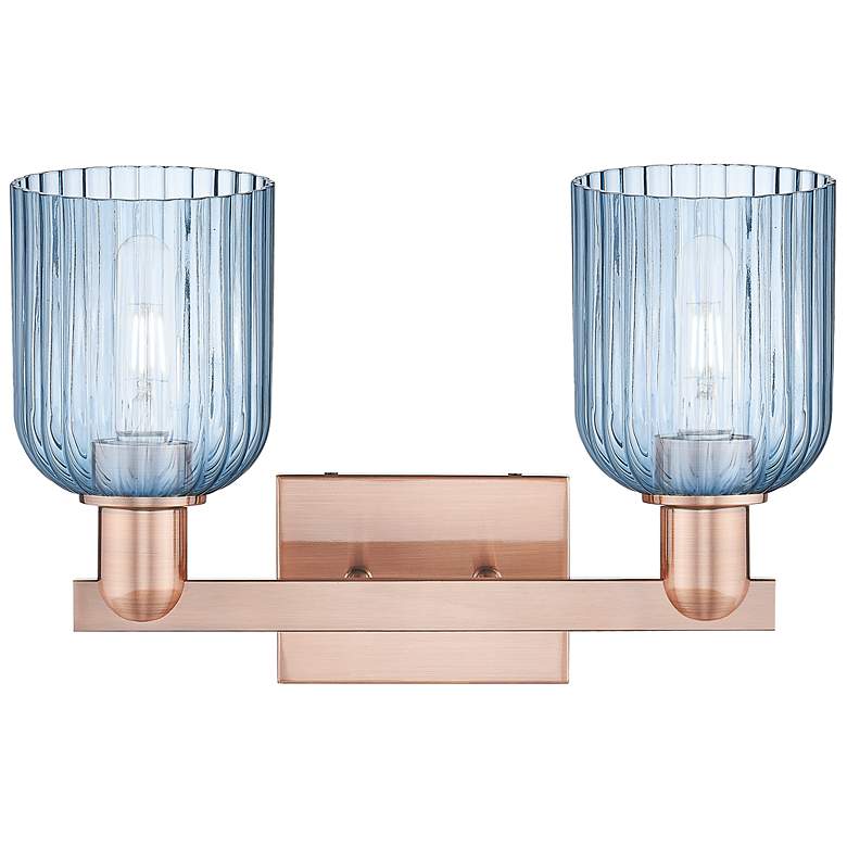 Image 2 Bridal Veil 16"W 2 Light Antique Copper Bath Light With Blue Shade more views