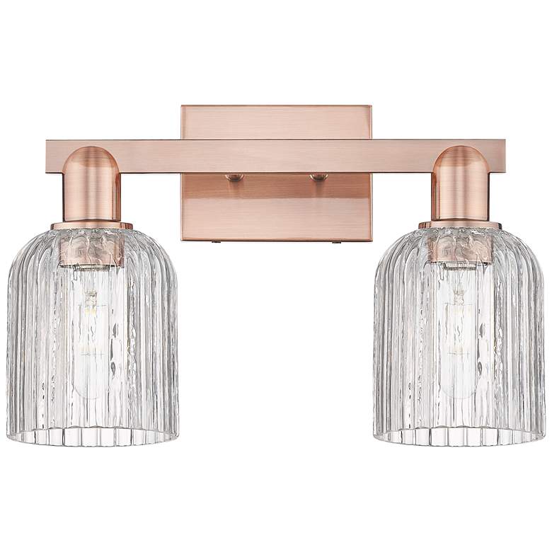 Image 1 Bridal Veil 16"W 2 Light Antique Copper Bath Light With Clear Shade