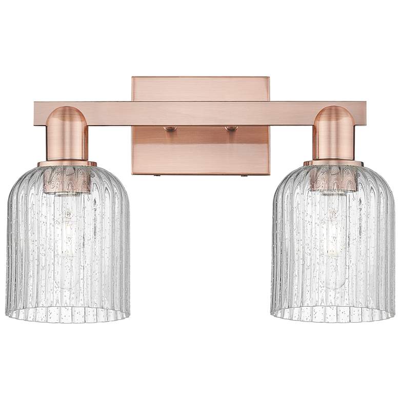 Image 1 Bridal Veil 16"W 2 Light Antique Copper Bath Light With Seedy Shade