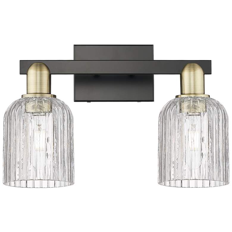Image 1 Bridal Veil 16"W 2 Light Black Brass Bath Light With Clear Shade