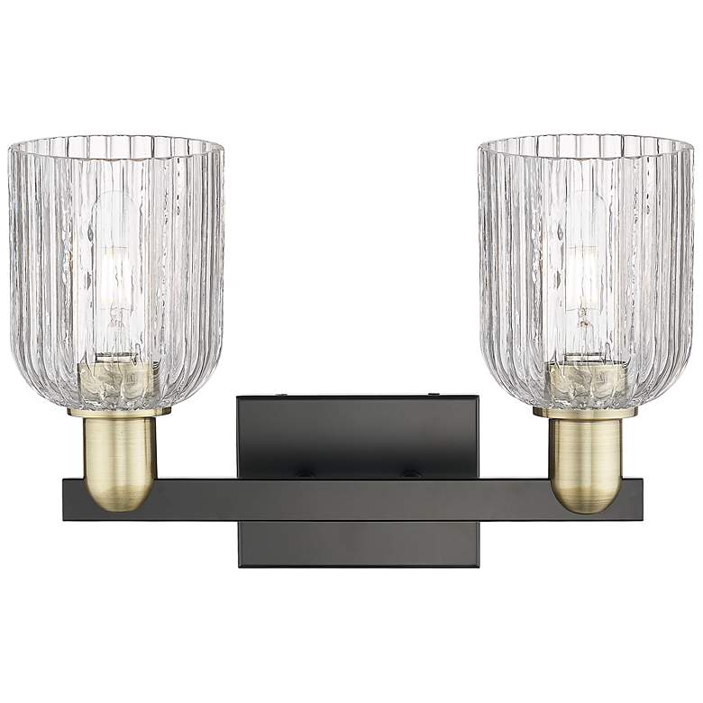Image 2 Bridal Veil 16"W 2 Light Black Brass Bath Light With Clear Shade more views