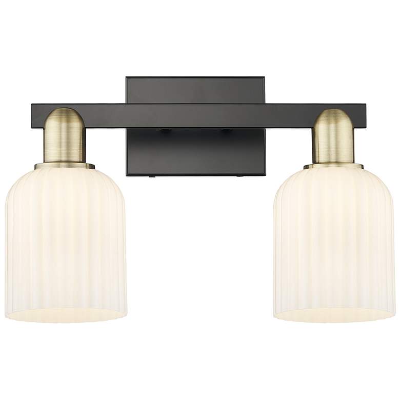 Image 1 Bridal Veil 16"W 2 Light Black Brass Bath Light With Gloss White Shade