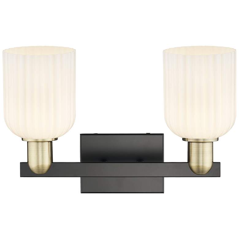 Image 2 Bridal Veil 16"W 2 Light Black Brass Bath Light With Gloss White Shade more views