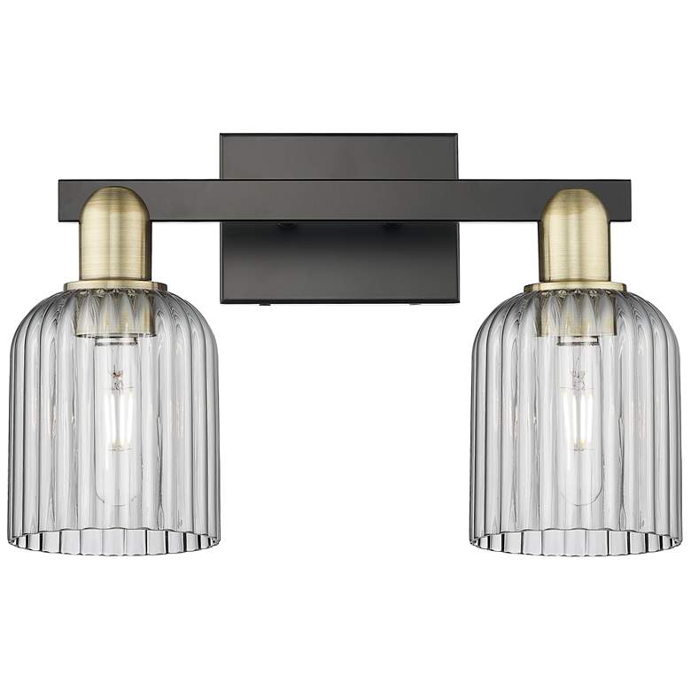Image 1 Bridal Veil 16"W 2 Light Black Brass Bath Light With Light Smoke Shade