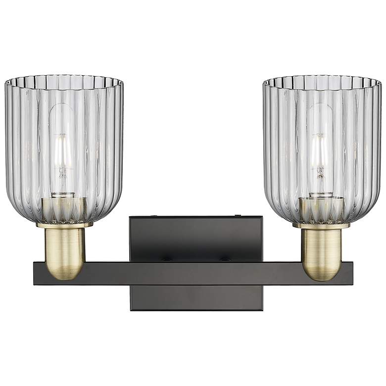Image 2 Bridal Veil 16"W 2 Light Black Brass Bath Light With Light Smoke Shade more views