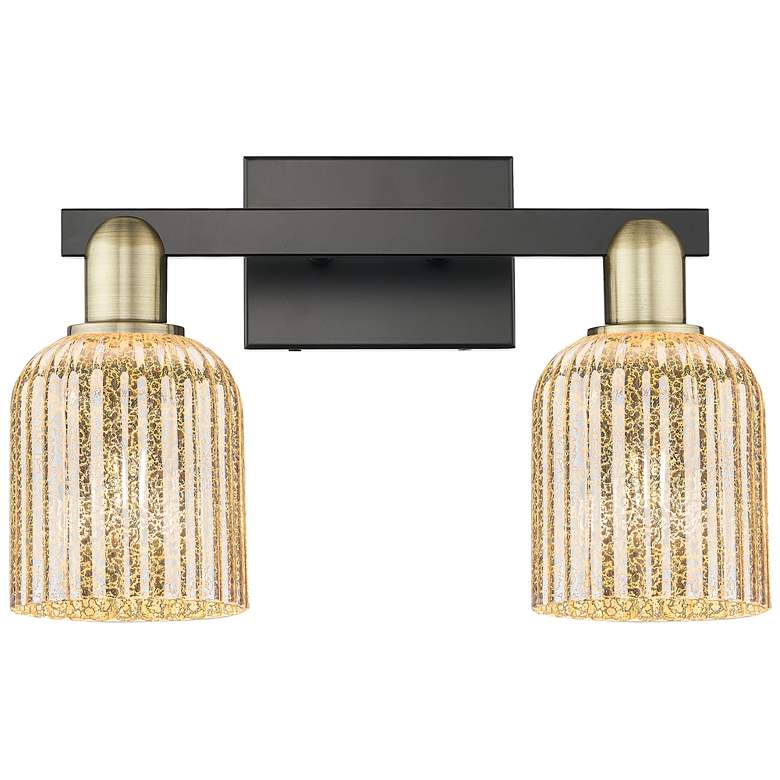 Image 1 Bridal Veil 16"W 2 Light Black Brass Bath Light With Mercury Shade