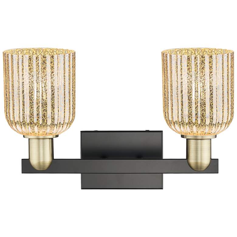 Image 2 Bridal Veil 16"W 2 Light Black Brass Bath Light With Mercury Shade more views