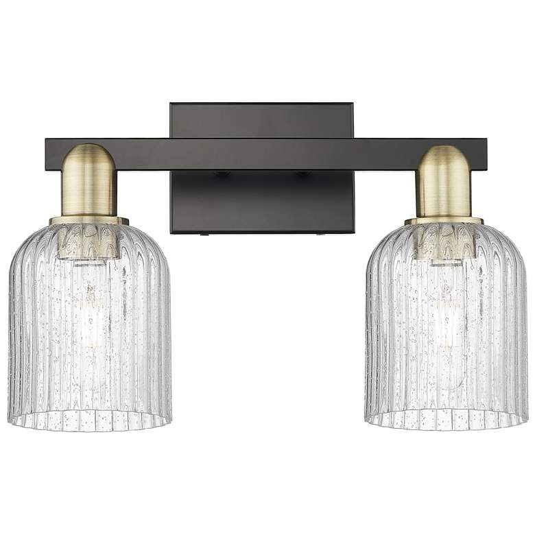 Image 1 Bridal Veil 16"W 2 Light Black Brass Bath Light With Seedy Shade