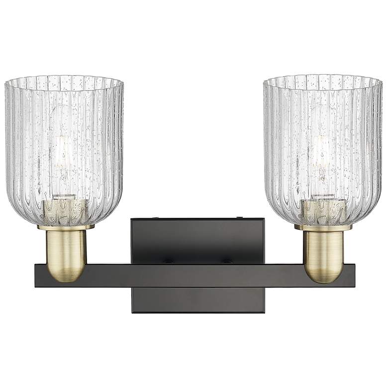 Image 2 Bridal Veil 16"W 2 Light Black Brass Bath Light With Seedy Shade more views