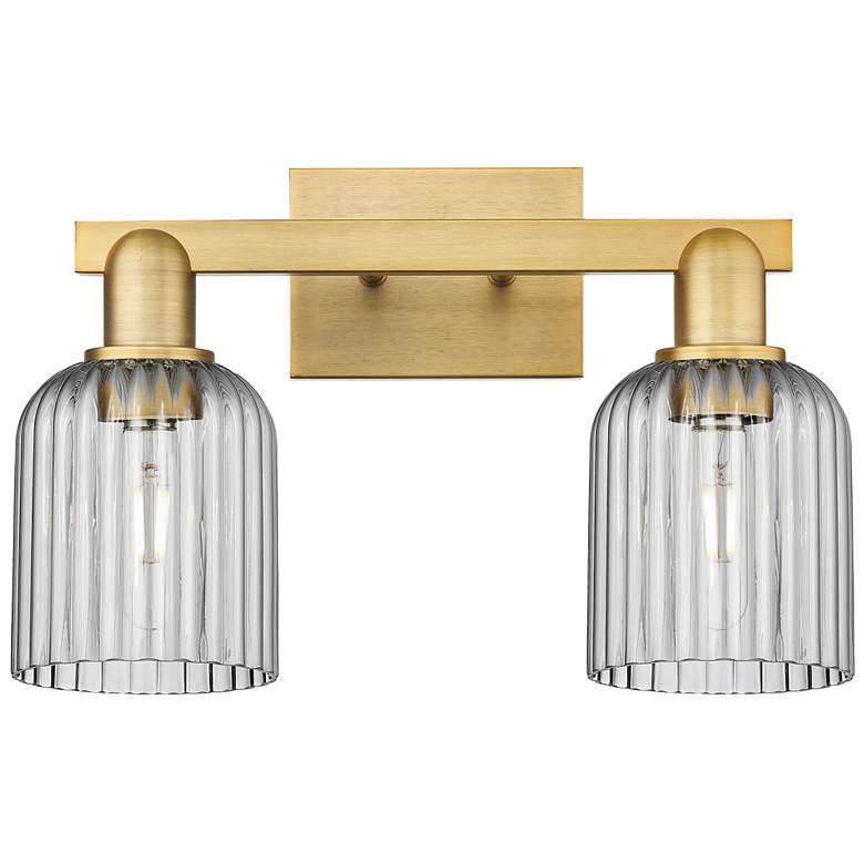 Image 1 Bridal Veil 16"W 2 Light Brushed Brass Bath Light w/ Light Smoke Shade