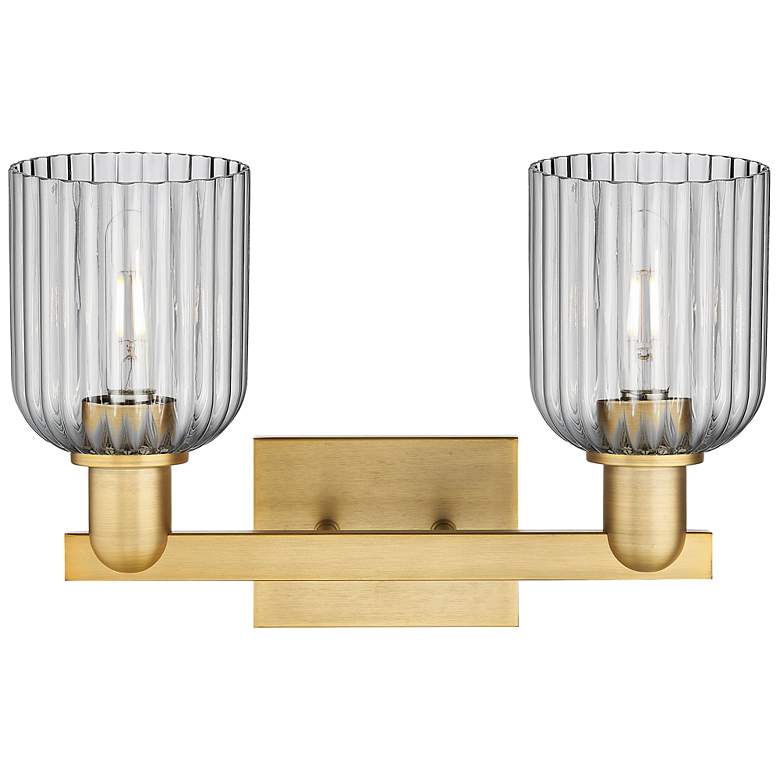 Image 2 Bridal Veil 16"W 2 Light Brushed Brass Bath Light w/ Light Smoke Shade more views