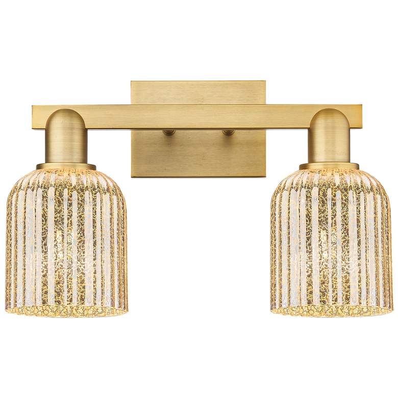 Image 1 Bridal Veil 16"W 2 Light Brushed Brass Bath Light With Mercury Shade