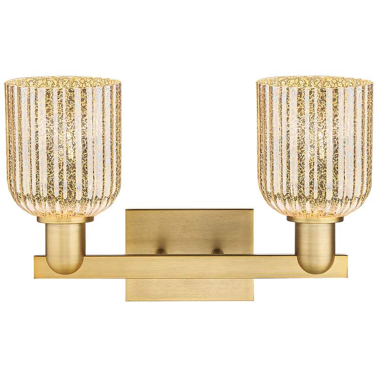 Image 2 Bridal Veil 16"W 2 Light Brushed Brass Bath Light With Mercury Shade more views
