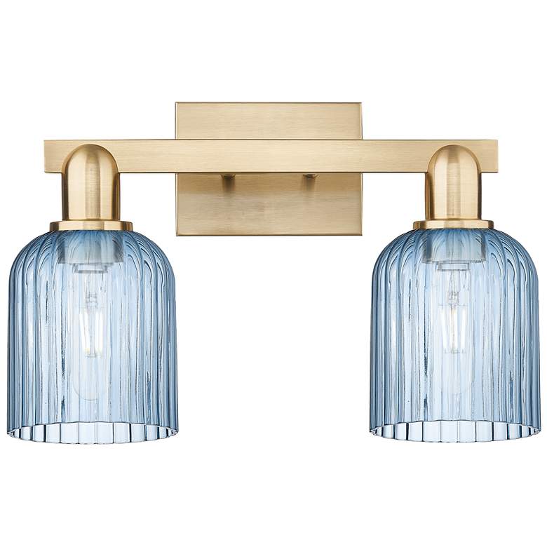 Image 1 Bridal Veil 16"W 2 Light Champagne Bronze Bath Light With Blue Shade