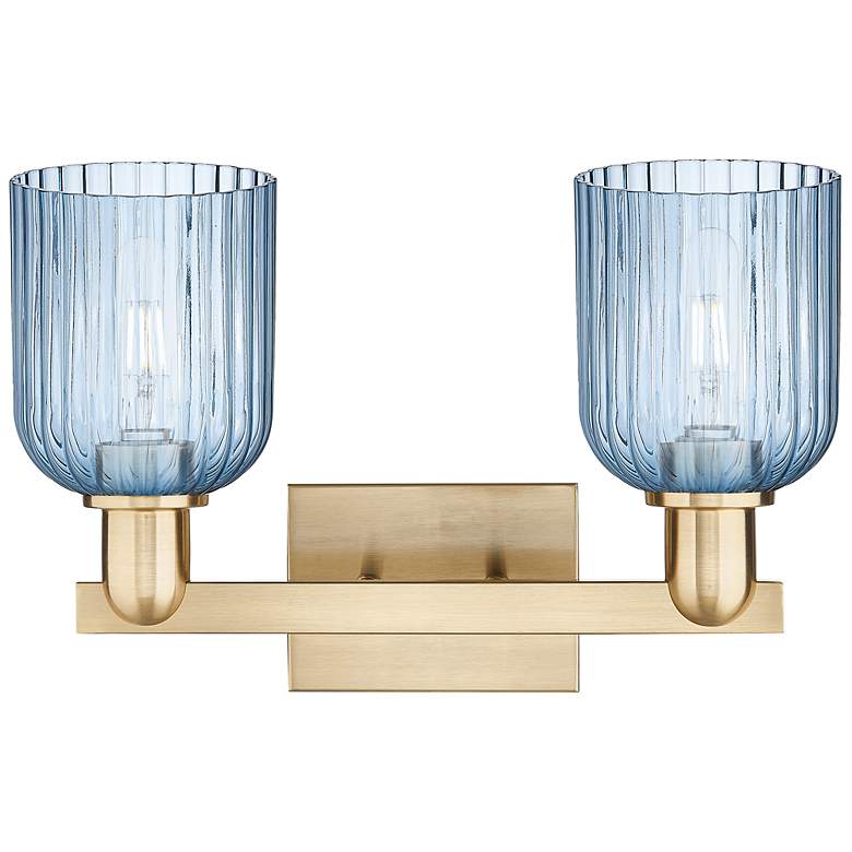 Image 2 Bridal Veil 16"W 2 Light Champagne Bronze Bath Light With Blue Shade more views
