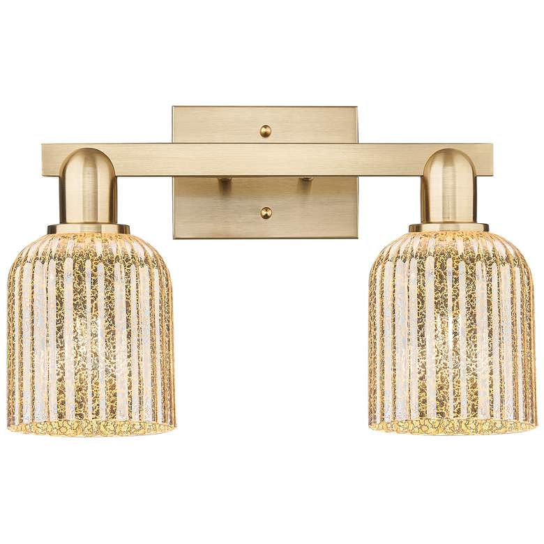Image 1 Bridal Veil 16"W 2 Light Champagne Bronze Bath Light With Mercury Shade