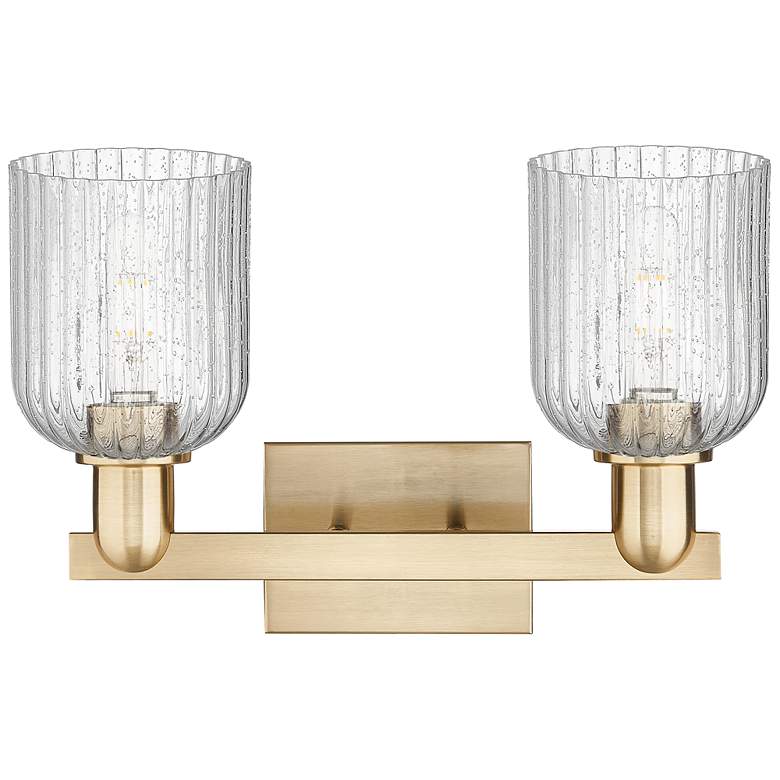 Image 2 Bridal Veil 16"W 2 Light Champagne Bronze Bath Light With Seedy Shade more views
