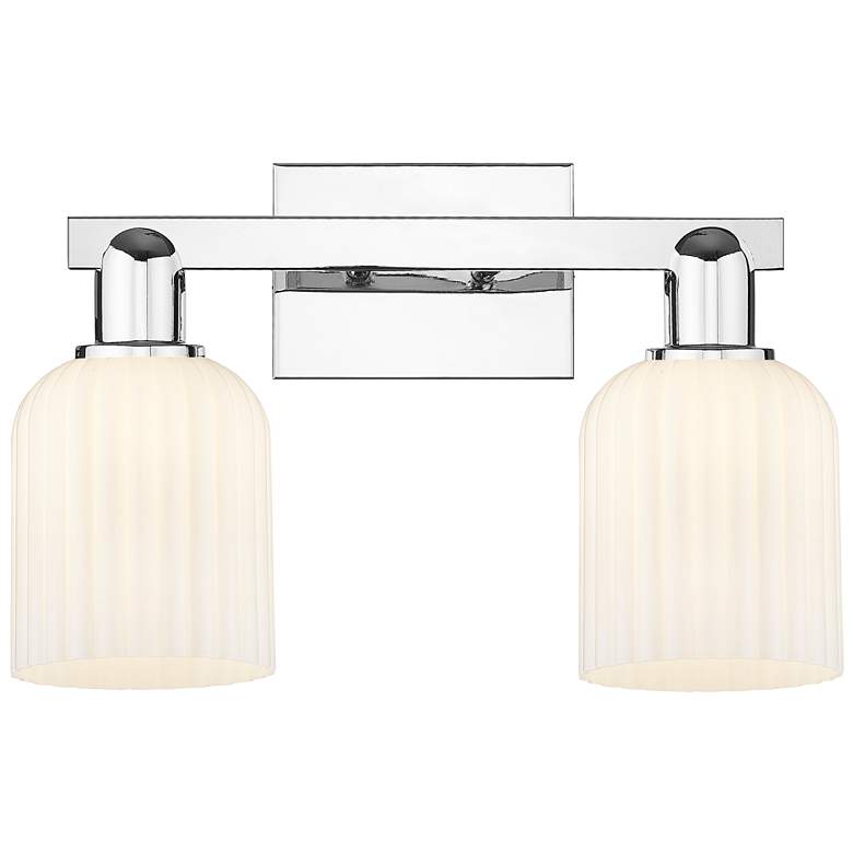 Image 1 Bridal Veil 16"W 2 Light Chrome Bath Light With Gloss White Shade