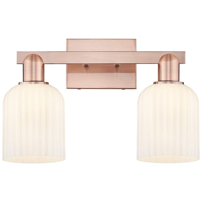 Image 1 Bridal Veil 16"W 2 Light Copper Bath Light With Gloss White Shade