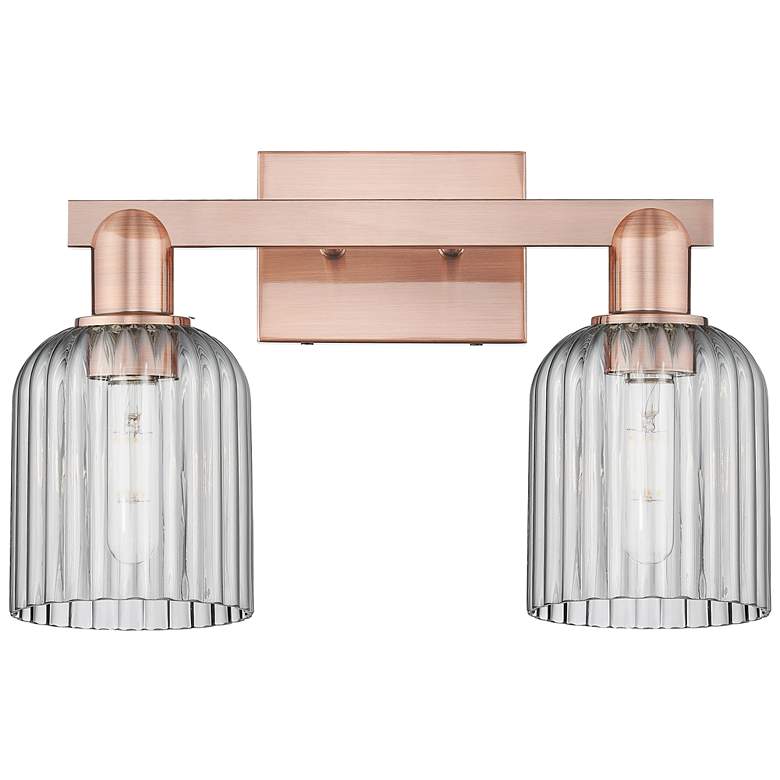 Image 1 Bridal Veil 16"W 2 Light Copper Bath Light With Light Smoke Shade