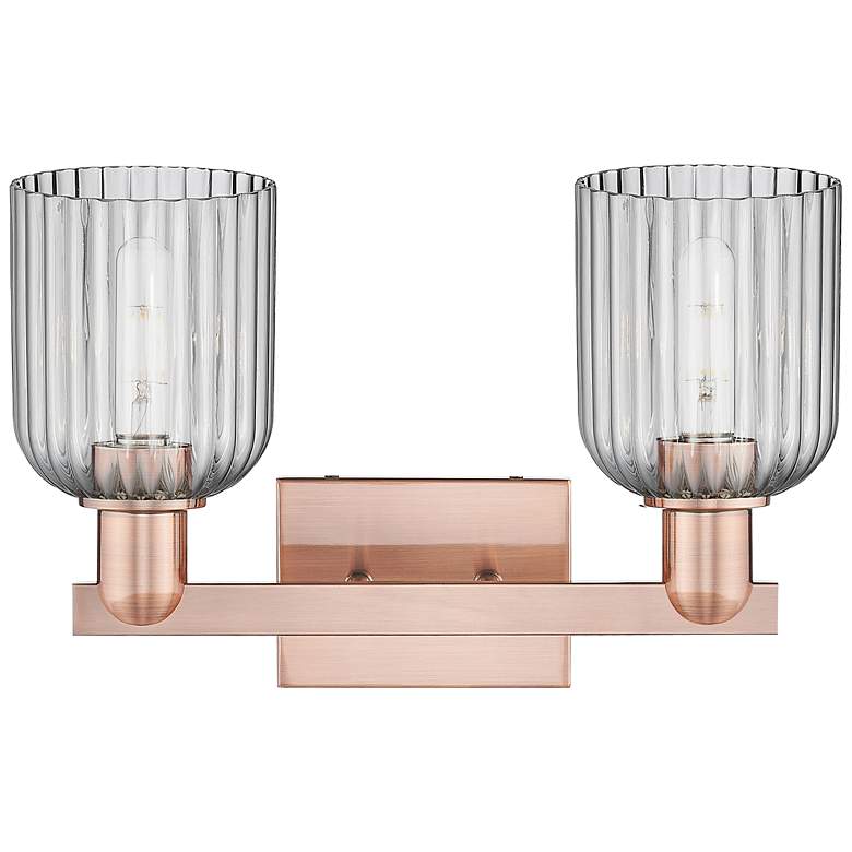 Image 2 Bridal Veil 16"W 2 Light Copper Bath Light With Light Smoke Shade more views